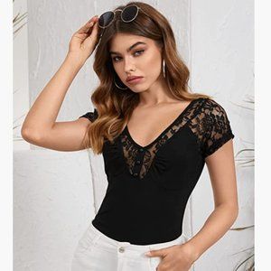 Sparkle Metallic Tops for Women Sexy V Neck Lantern Sleeves Size XXL